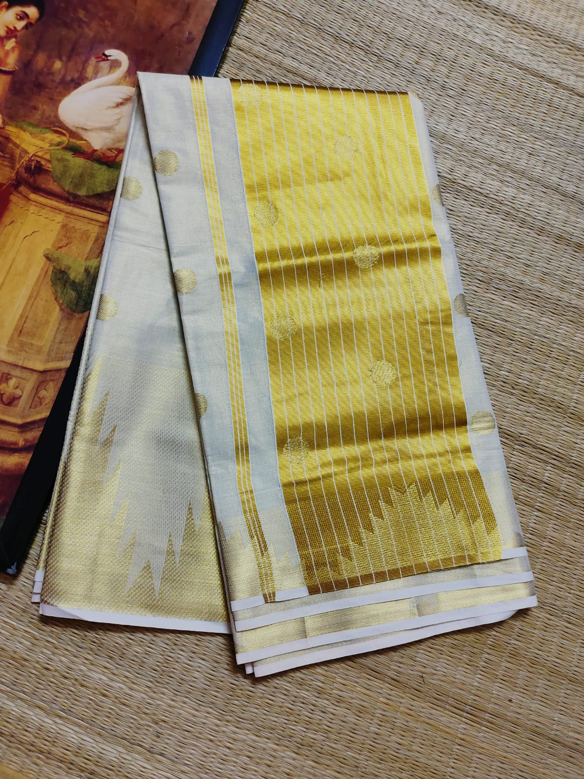 Festive Kuthampully Kasavu Saree with Fine Zari