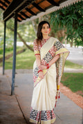 Premium Kerala Kasavu Sarees with Artistic Block Prints