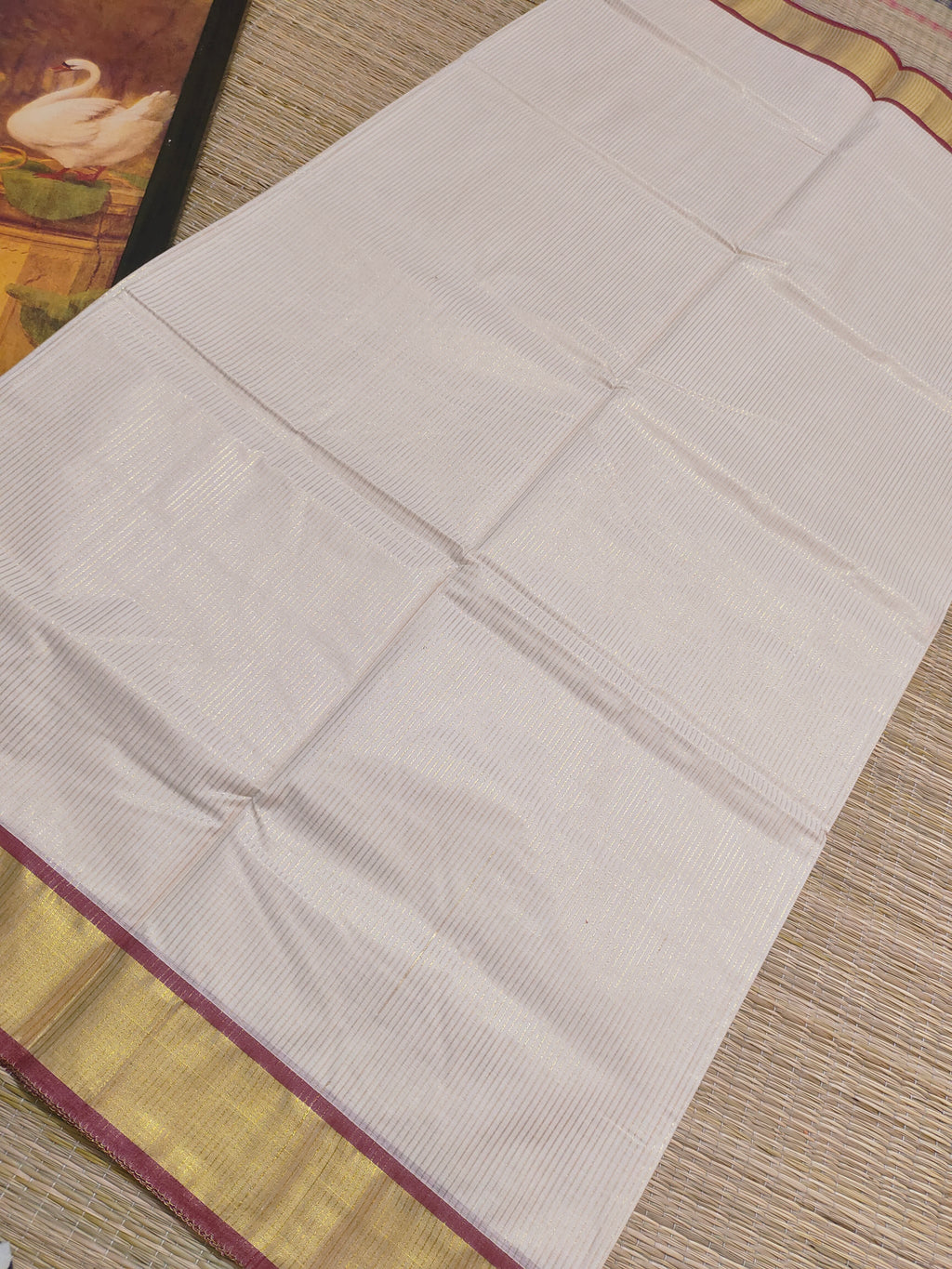 Traditional Kerala Cotton Saree with Elegant Zari Border