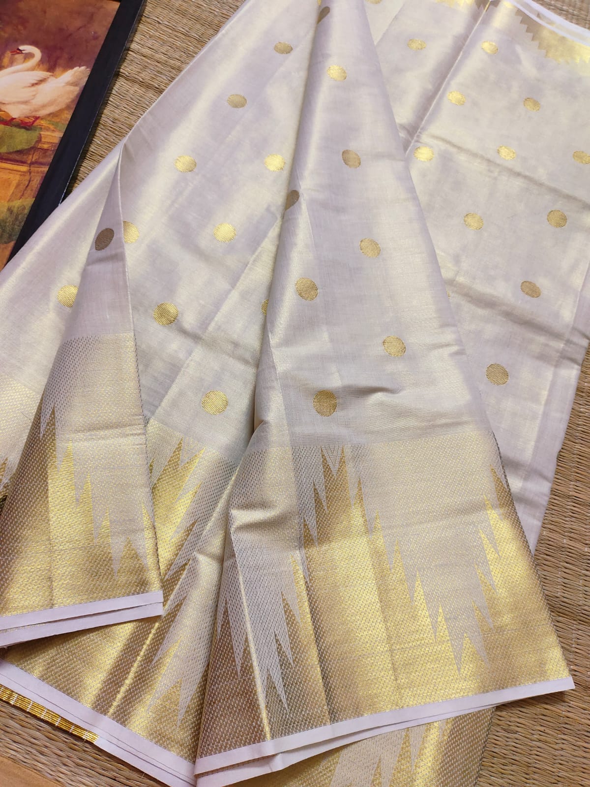 Festive Kuthampully Kasavu Saree with Fine Zari