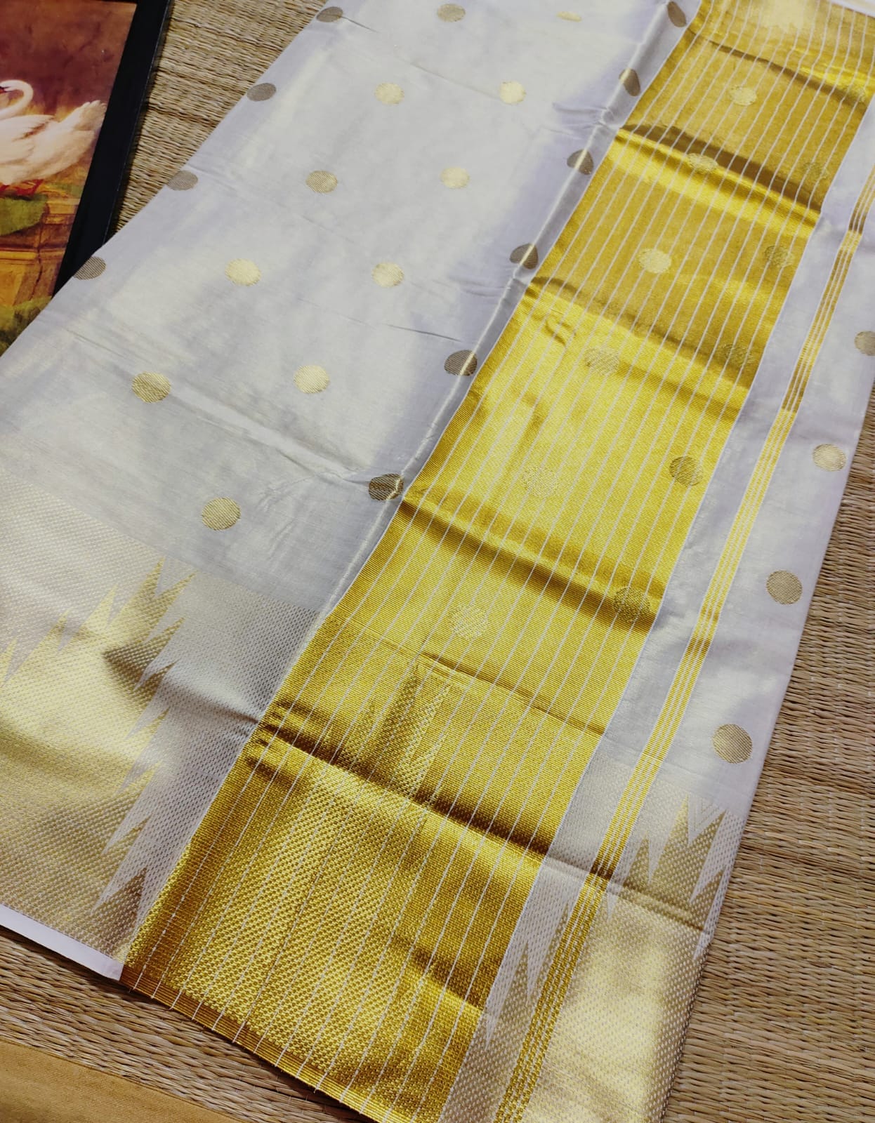 Festive Kuthampully Kasavu Saree with Fine Zari