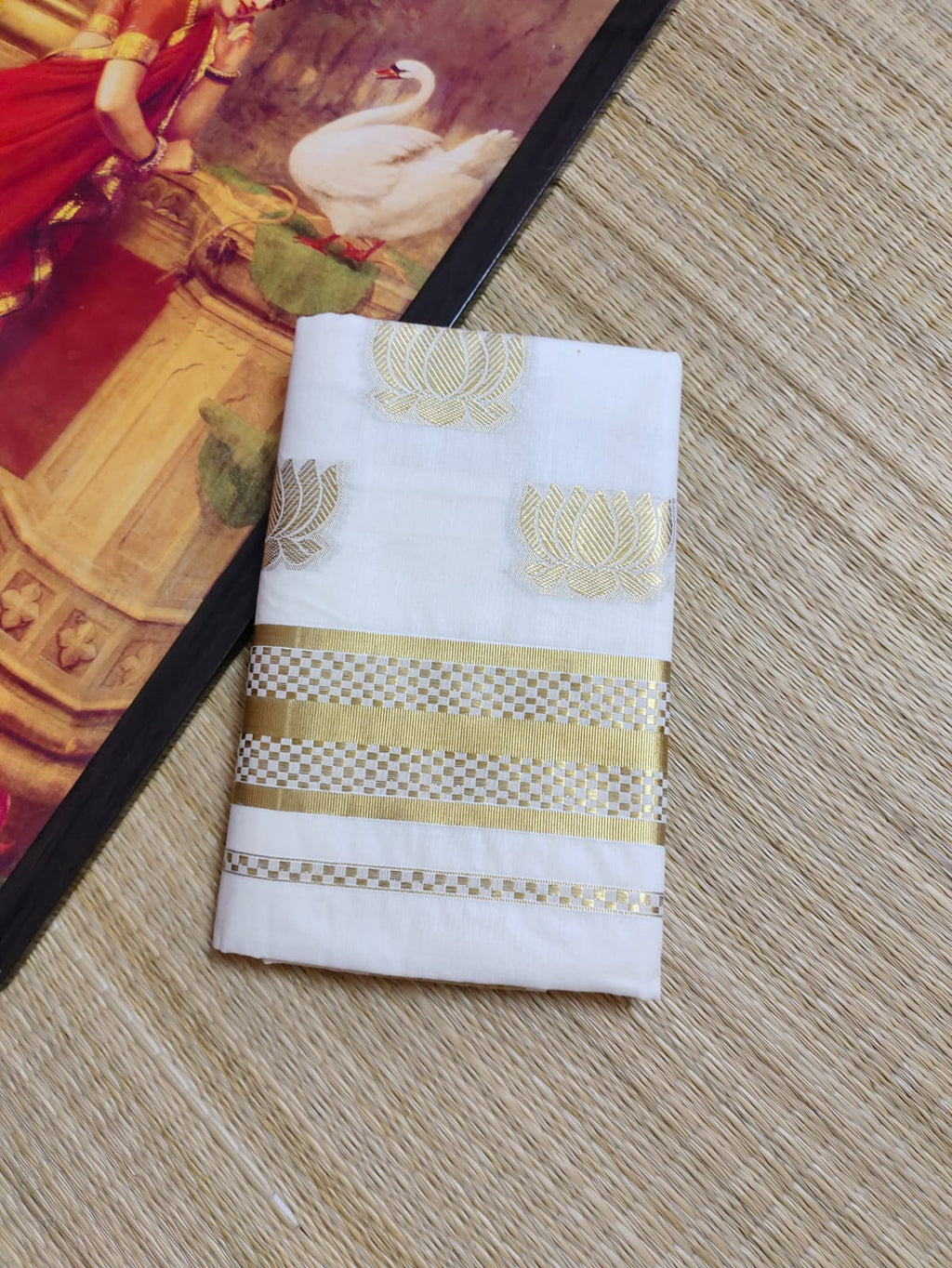 Premium Lotus Weave Cotton Kasavu Saree