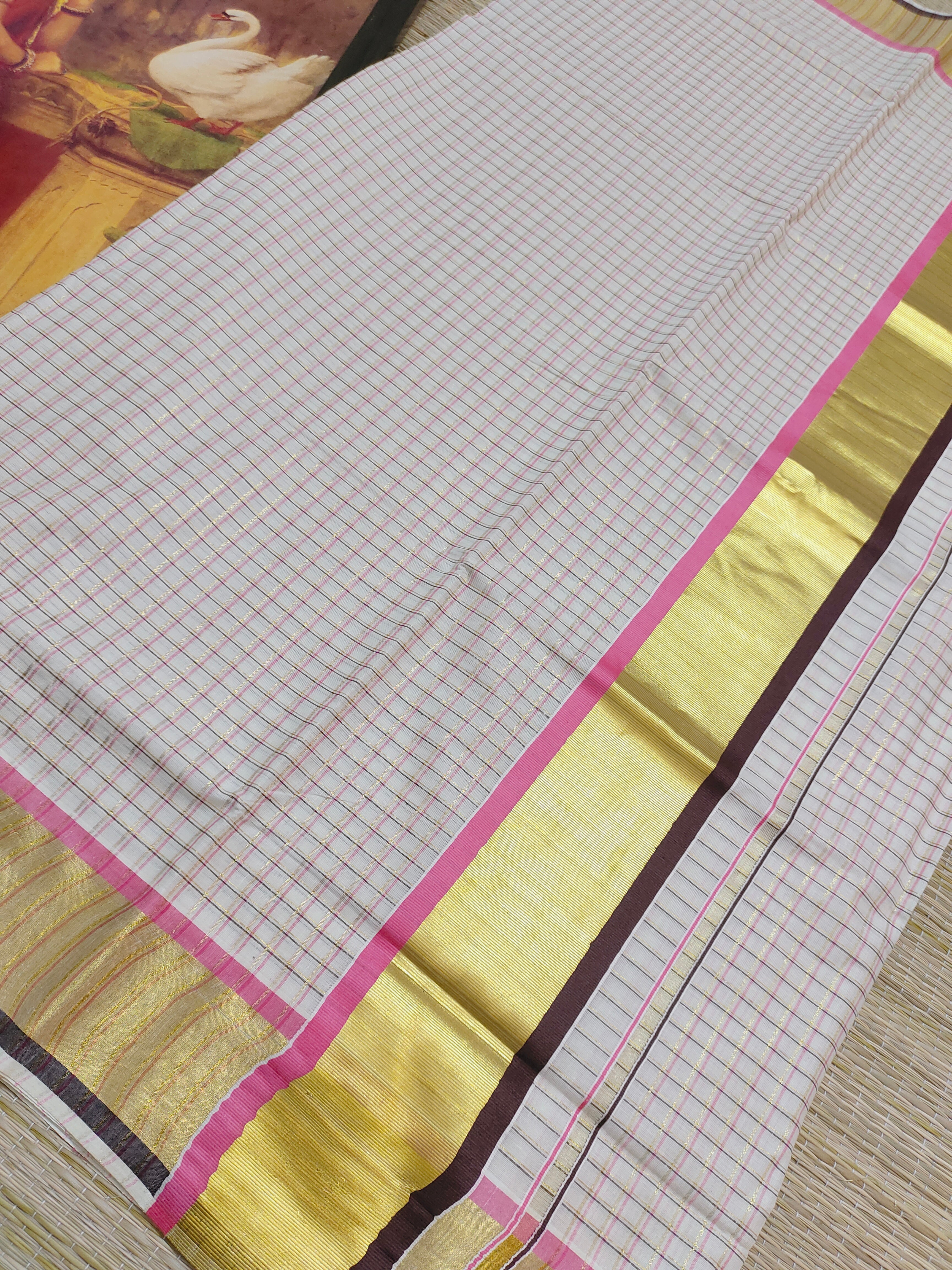 Premium Kerala Cotton All Over Check Saree